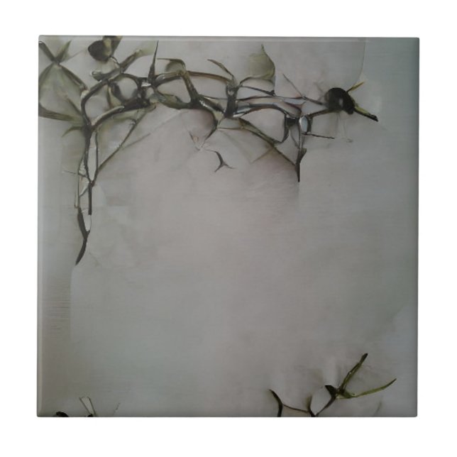Rose thorns etchings graphic abstract art  ceramic tile (Front)