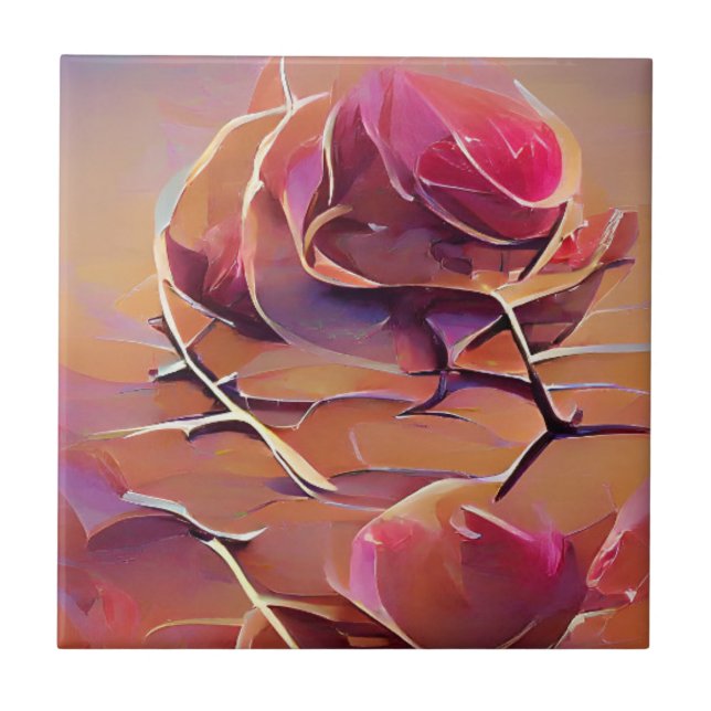 Rose thorns gold graphic abstract art ceramic tile (Front)