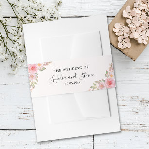 Rose-Tinted Watercolor and Gold Modern Wedding Invitation Belly Band