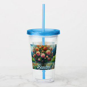 Rose Topiary Van Gogh Style Roses Floral Pink Acrylic Tumbler
