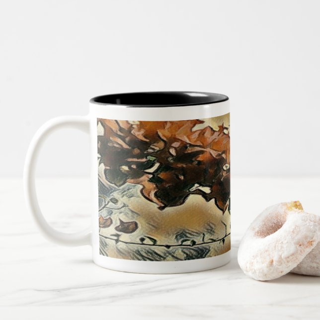 Rose Tree Art Two-Tone Coffee Mug (With Donut)