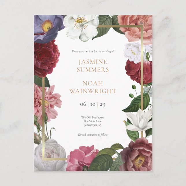 Rose Treillage Faux Gold Foil Save the Date Announcement Postcard (Front)