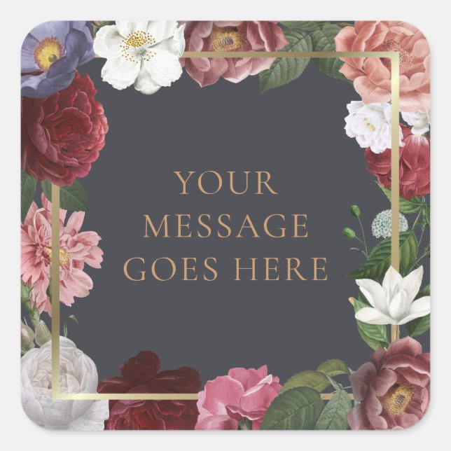 Rose Treillage Faux Gold Foil Your Message Square Sticker (Front)