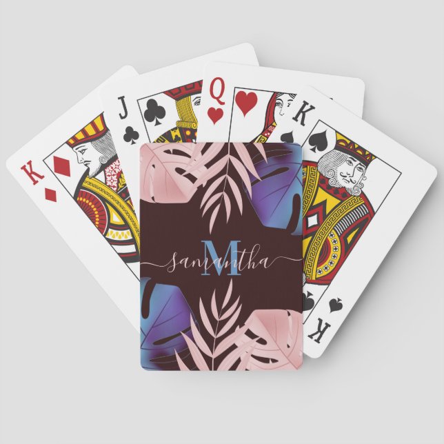 Rose Tropical Leaves Playing Cards (Back)