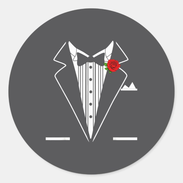 Rose Tuxedo Tux Wedding Prom Costume Party Men Kid Classic Round Sticker (Front)
