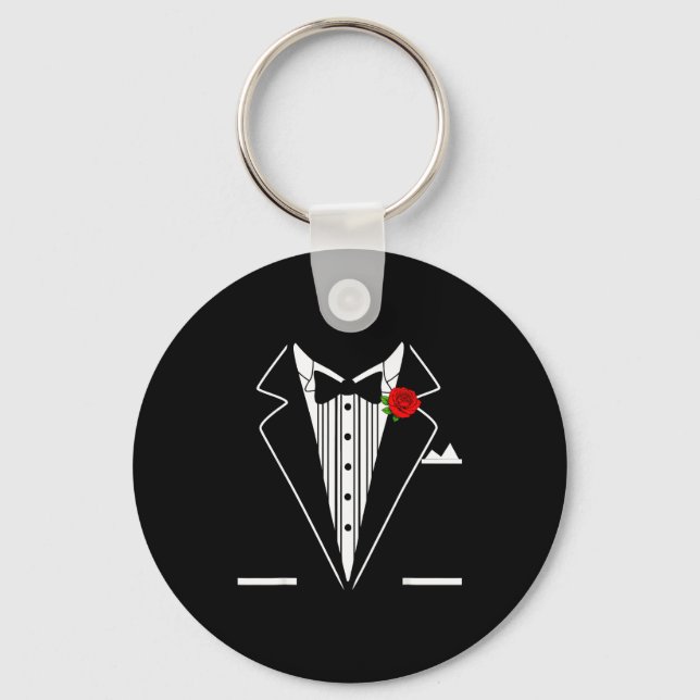 Rose Tuxedo Tux Wedding Prom Costume Party Men Kid Key Ring (Front)