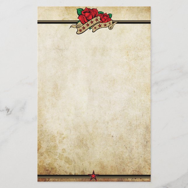 Rose Urban Tattoo Themed Stationery (Front)