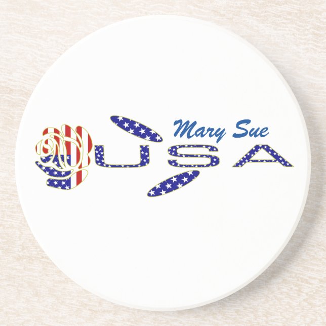 Rose USA Flag Blue Personalised  Coaster (Front)