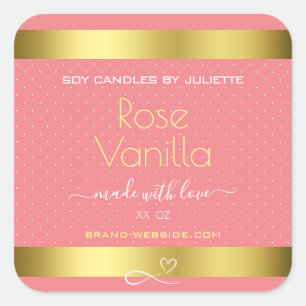 Rose Vanilla Scent Pink Gold Soy Candles Labels