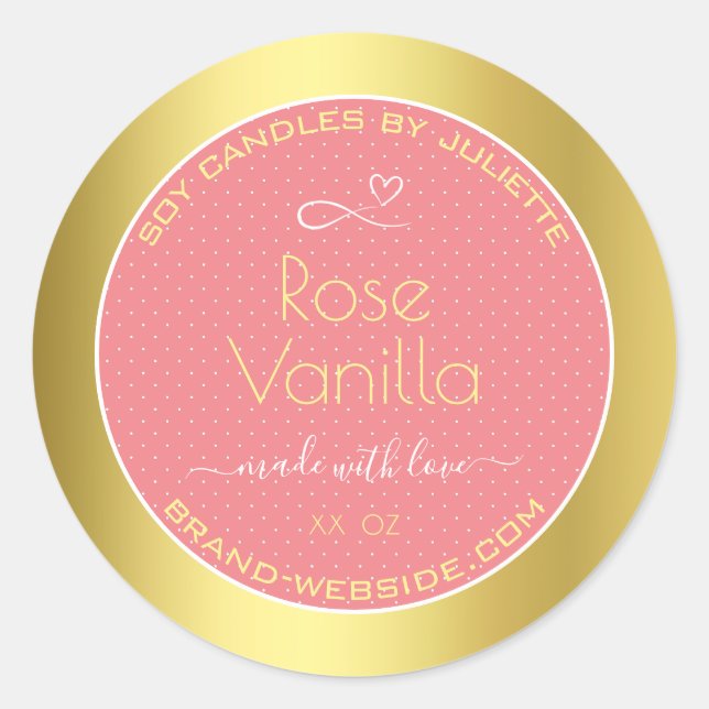 Rose Vanilla Scent Pink Gold Soy Candles Labels (Front)