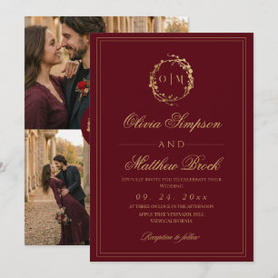 Rose Vines Burgundy Old Money Wedding Invitation