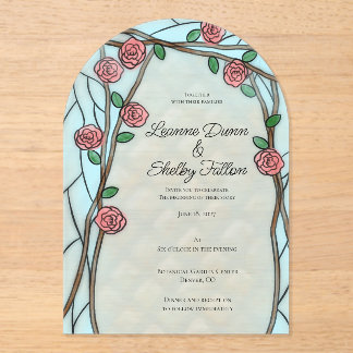 Rose Vines Vintage Stained Glass Effect Acrylic Invitations