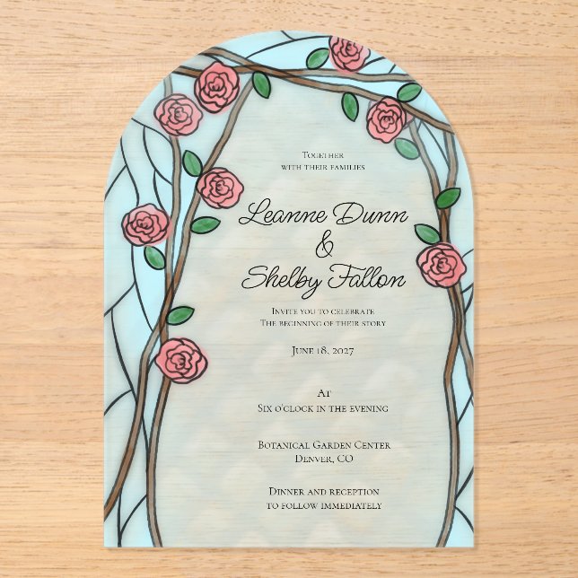 Rose Vines Vintage Stained Glass Effect Acrylic Invitations (Front)