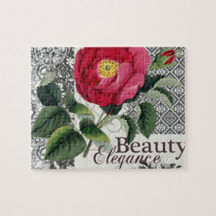 Rose Vintage Damask Wallpaper Modern Collage Jigsaw Puzzle