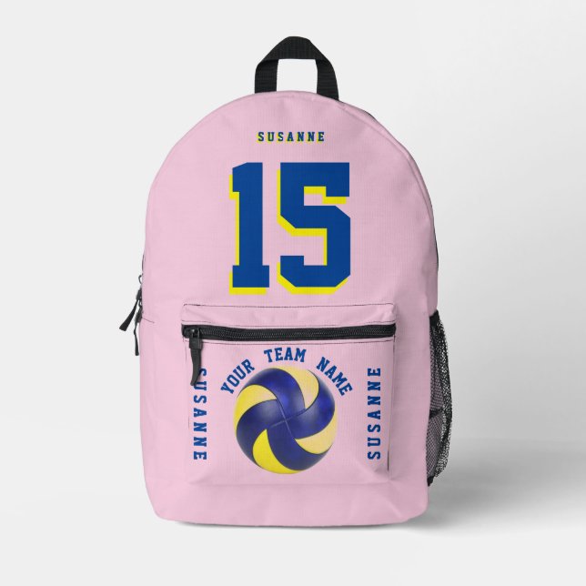 Rose volleyball player backpack pink blue sporty  (Front)