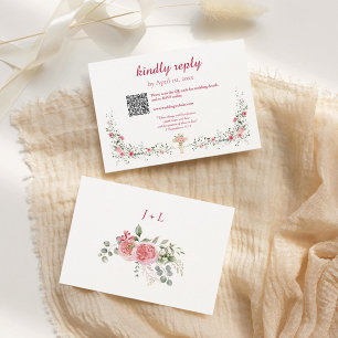 Rose Watercolor and Cross Christian Wedding  RSVP Card
