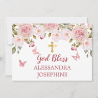 Rose Watercolor Floral Butterflies and Cross Name