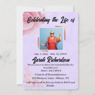 Rose Watercolor Floral Celebration of Life Service Invitation