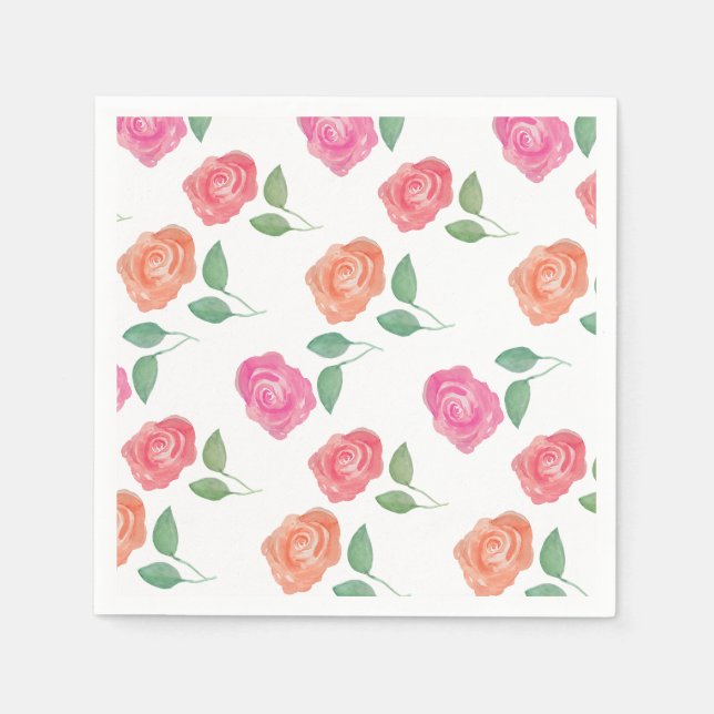 Rose Watercolor Floral Napkin (Front)