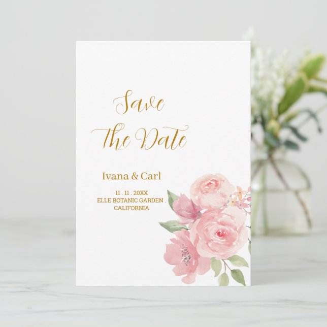 ROSE Watercolor Flower Save The Date (Standing Front)