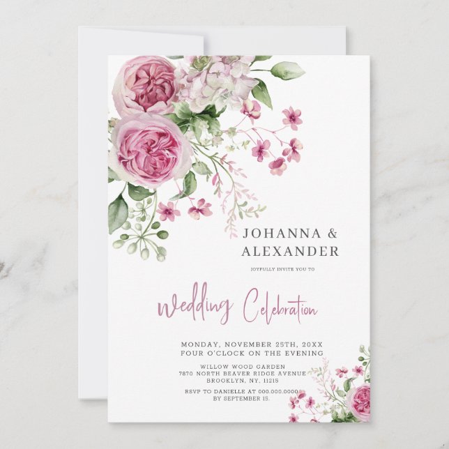 Rose Watercolor Peony Elegance Wedding Invitation (Front)