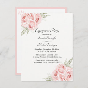 Rose Watercolor  Pink Floral Engagement Party Invitation Postcard