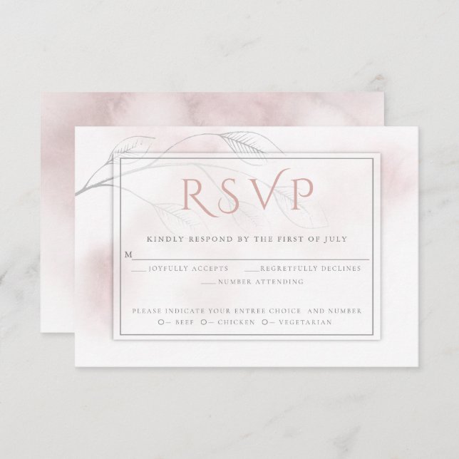 Rose Watercolor Wash Grey Willow Branch RSVP Card (Front/Back)