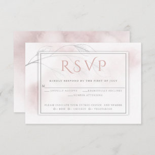 Rose Watercolor Wash Grey Willow Branch RSVP Card