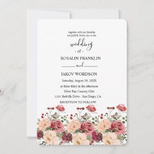 rose watercolor wedding Invitation