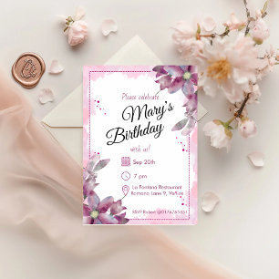 Rosé Watercolour Florals Birthday Invitation