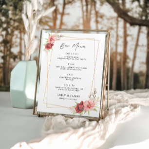 Rose Wedding Bar Menu Sign Template