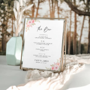 Rose Wedding Bar Menu Sign Template