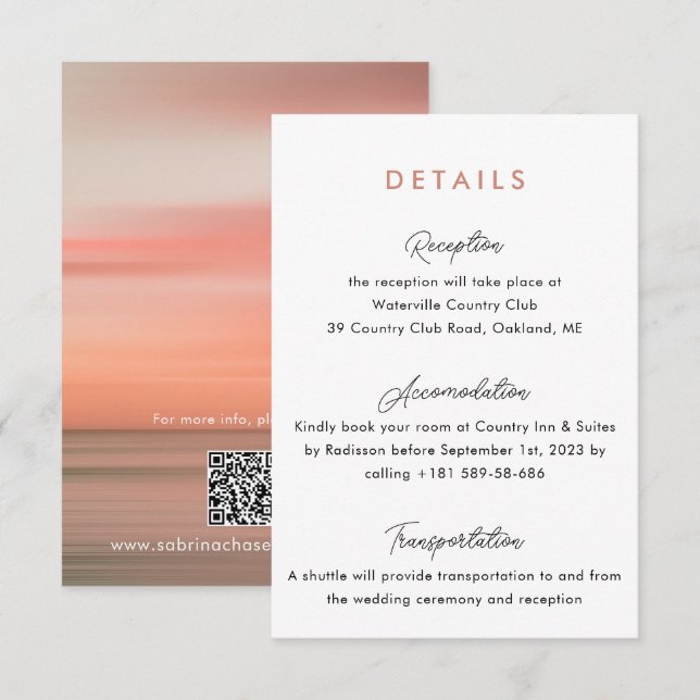 Rose Wedding Details Qr Code Enclosure Card (Front/Back)