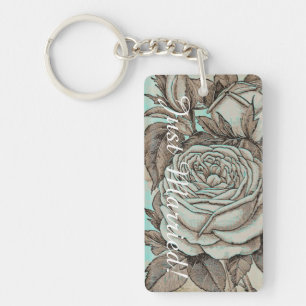 Rose Wedding Key Chain. Blue and Stone Colours Ring