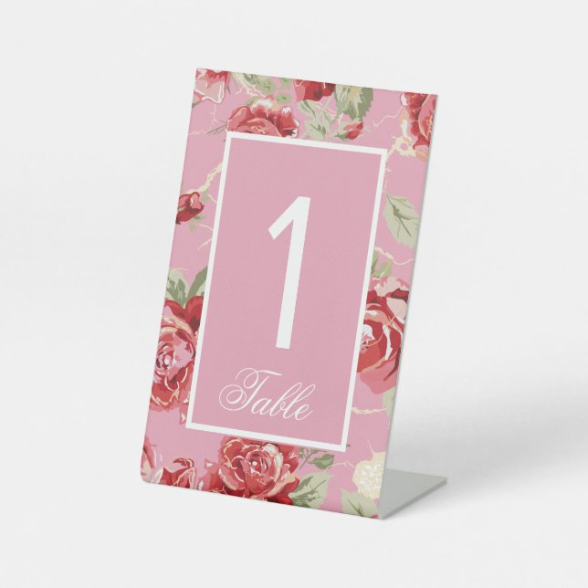 Rose wedding table number sign (Front)