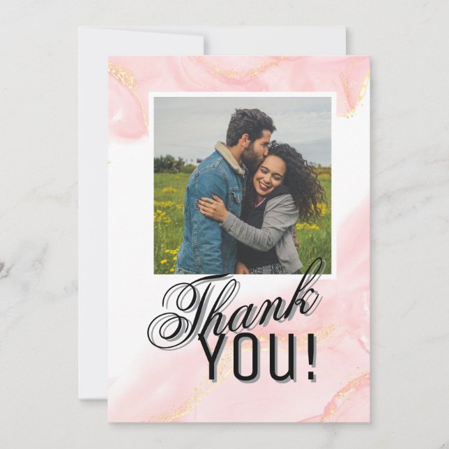 Rose & White Marble Vein Photo Thank You Card (Front)