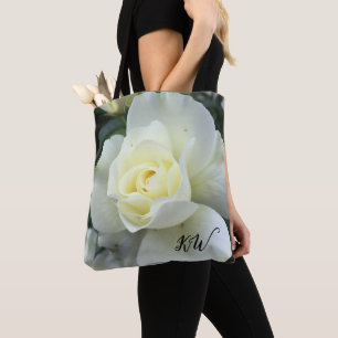 Rose White Photo Garden Tote Bag