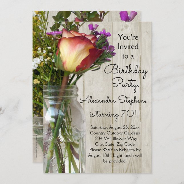 Rose Wildflowers Floral Women's Birthday Party Invitation (Front/Back)