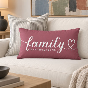 Rose Wine Family Heart Script Monogram Lumbar Cushion