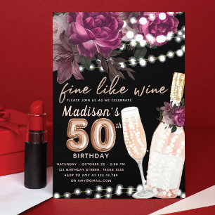 Rose Wine Luxury 50th Birthday  Invitation