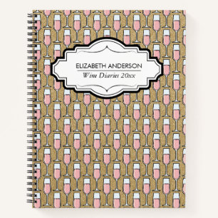 Rose Wine Pattern - Wine Diaries Gold Notebook