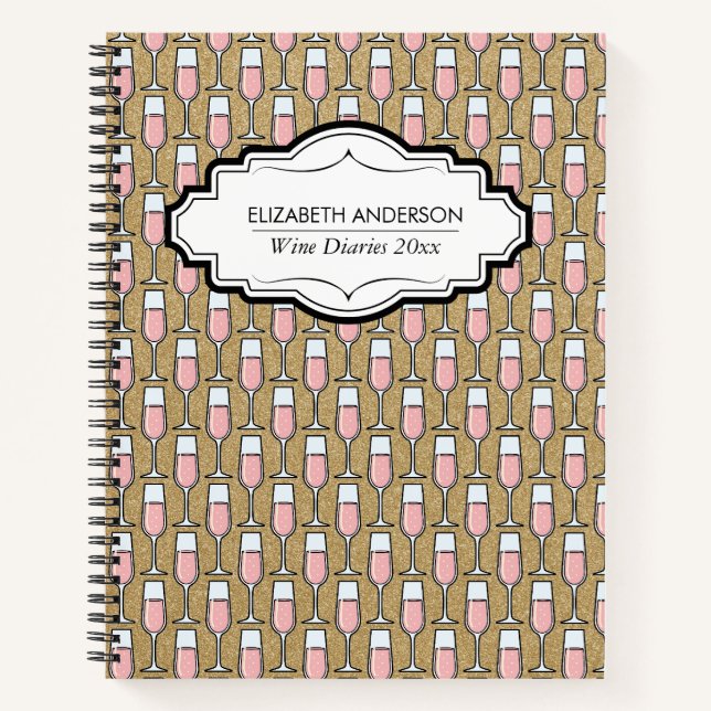 Rose Wine Pattern - Wine Diaries Gold Notebook (Front)