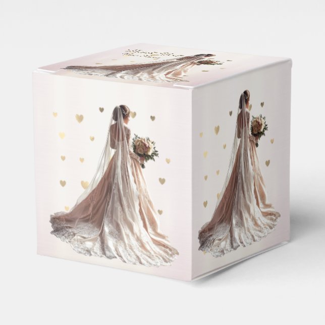 Rose Winter Wedding Bride Golden Shiny Heart Party Favour Box (Front Side)