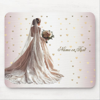 Rose Winter Wedding Bride Golden Shiny Heart Party Mouse Pad