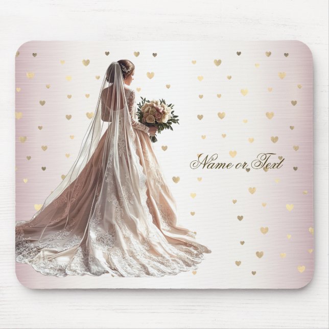Rose Winter Wedding Bride Golden Shiny Heart Party Mouse Pad (Front)