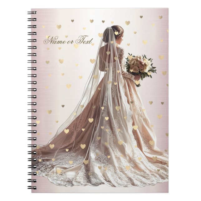 Rose Winter Wedding Bride Golden Shiny Heart Party Notebook (Front)