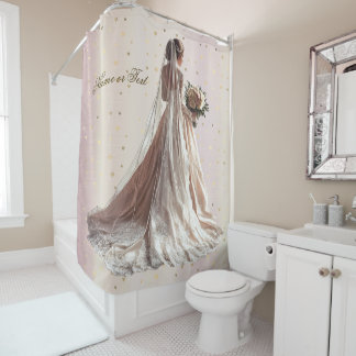 Rose Winter Wedding Bride Golden Shiny Heart Party Shower Curtain