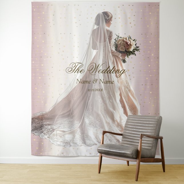 Rose Winter Wedding Bride Golden Shiny Heart Party Tapestry (In Situ)