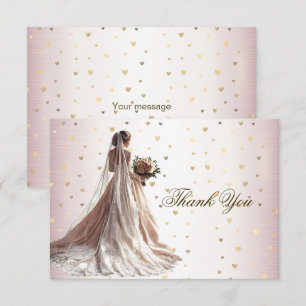 Rose Winter Wedding Bride Golden Shiny Heart Party Thank You Card