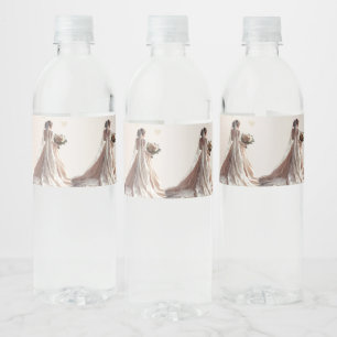 Rose Winter Wedding Bride Golden Shiny Heart Party Water Bottle Label